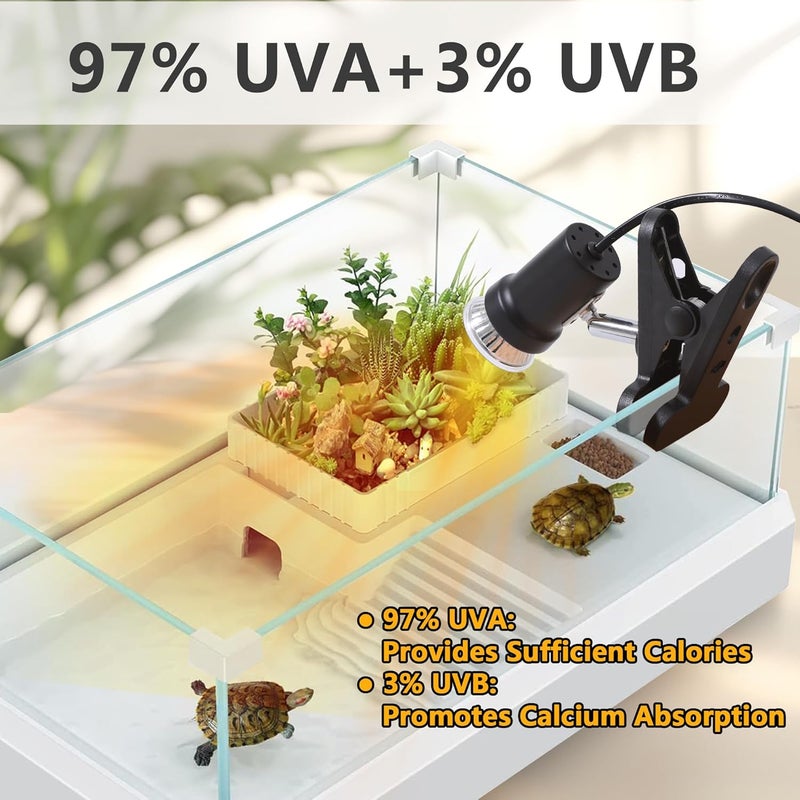 PewinGo Reptile Heat Lamp, UVA UVB Light for Aquarium Turtle Tank, with 50w Basking Bulb, for Tortoise, Snake, Frog, Lizard, Cockatoo, Chameleon. Halogen, Yellow Light - Image 2